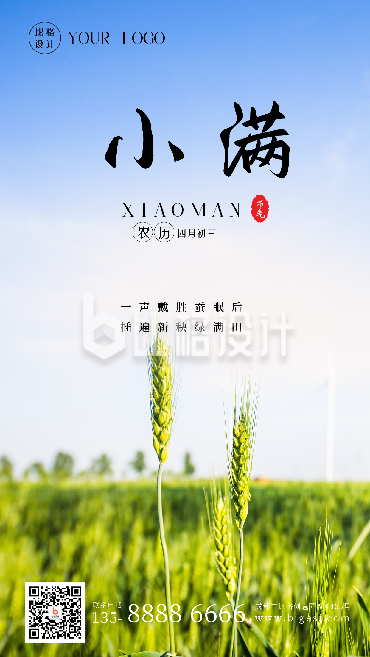 中国二十四节气小满夏季水稻实景手机海报