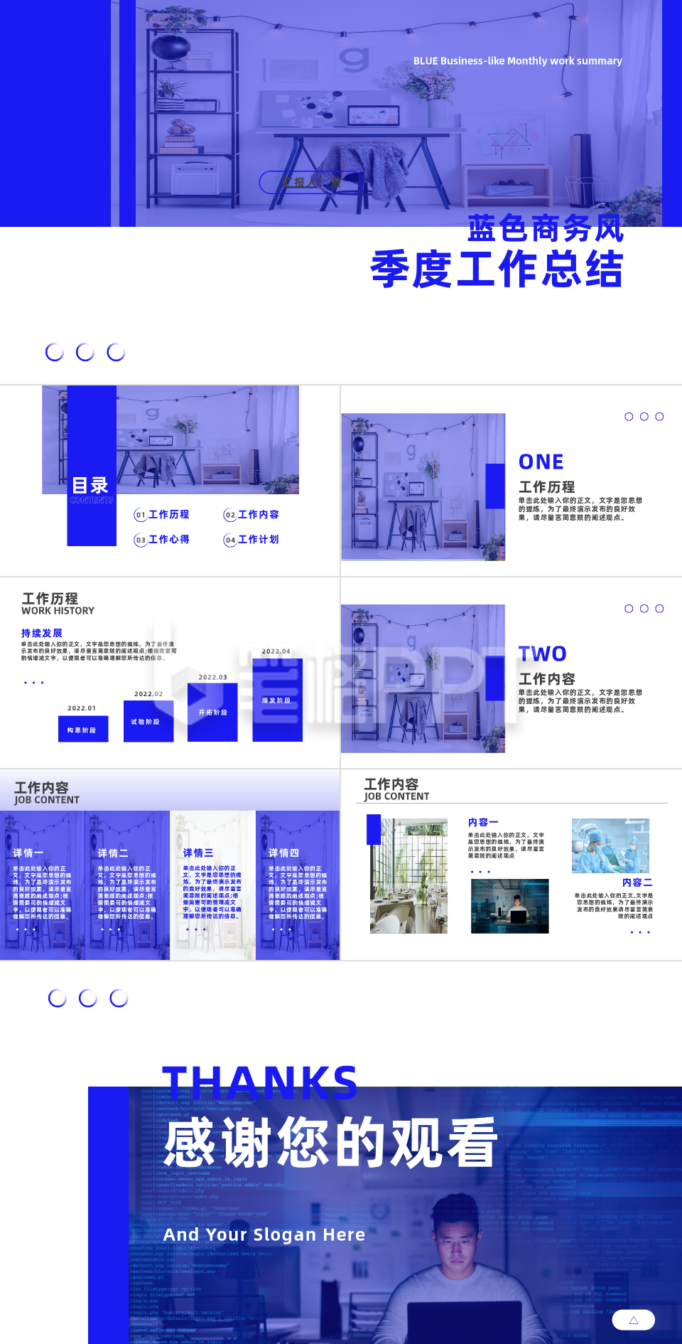 蓝色商务风月度汇报工作总结PPT