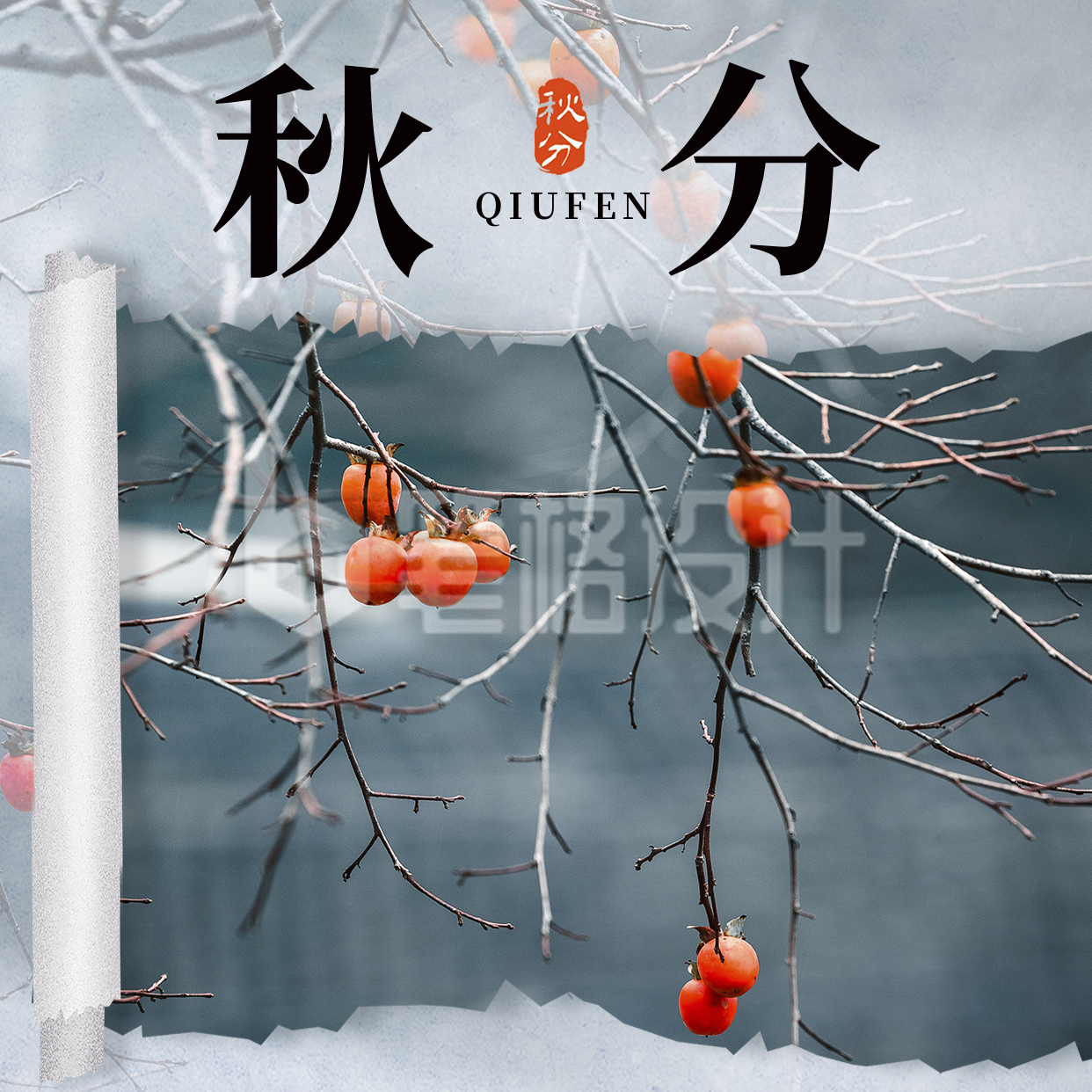 秋分二十四节气简约实景方形海报 秋分二十四节气简约实景方形海报