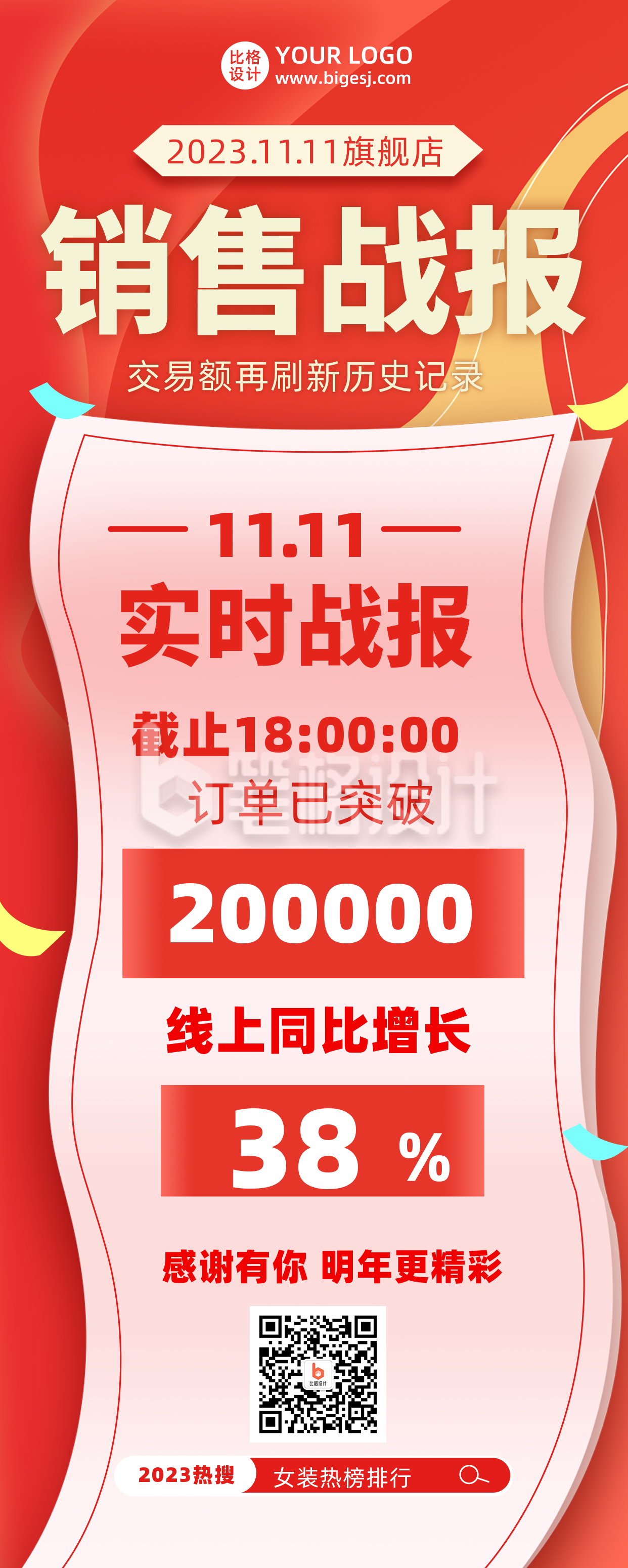 双十一促销业绩战报喜报长图海报 双十一促销业绩战报喜报长图海报