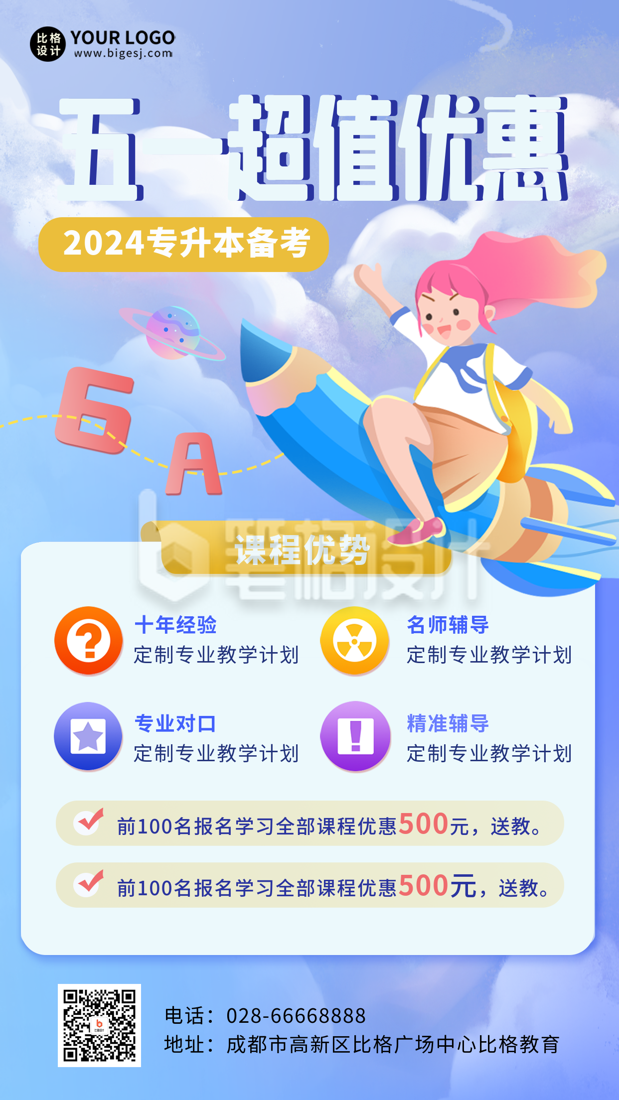 五一劳动节考试辅导培训课程手机海报