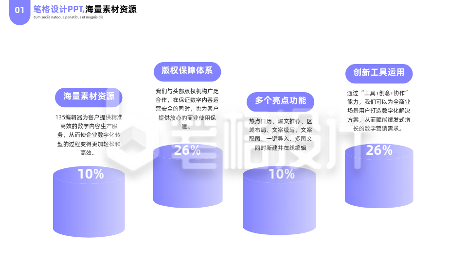 简约商务企业工作概述四项圆柱图PPT单页