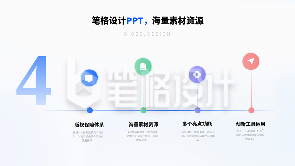 四项中心轴并列关系PPT单页