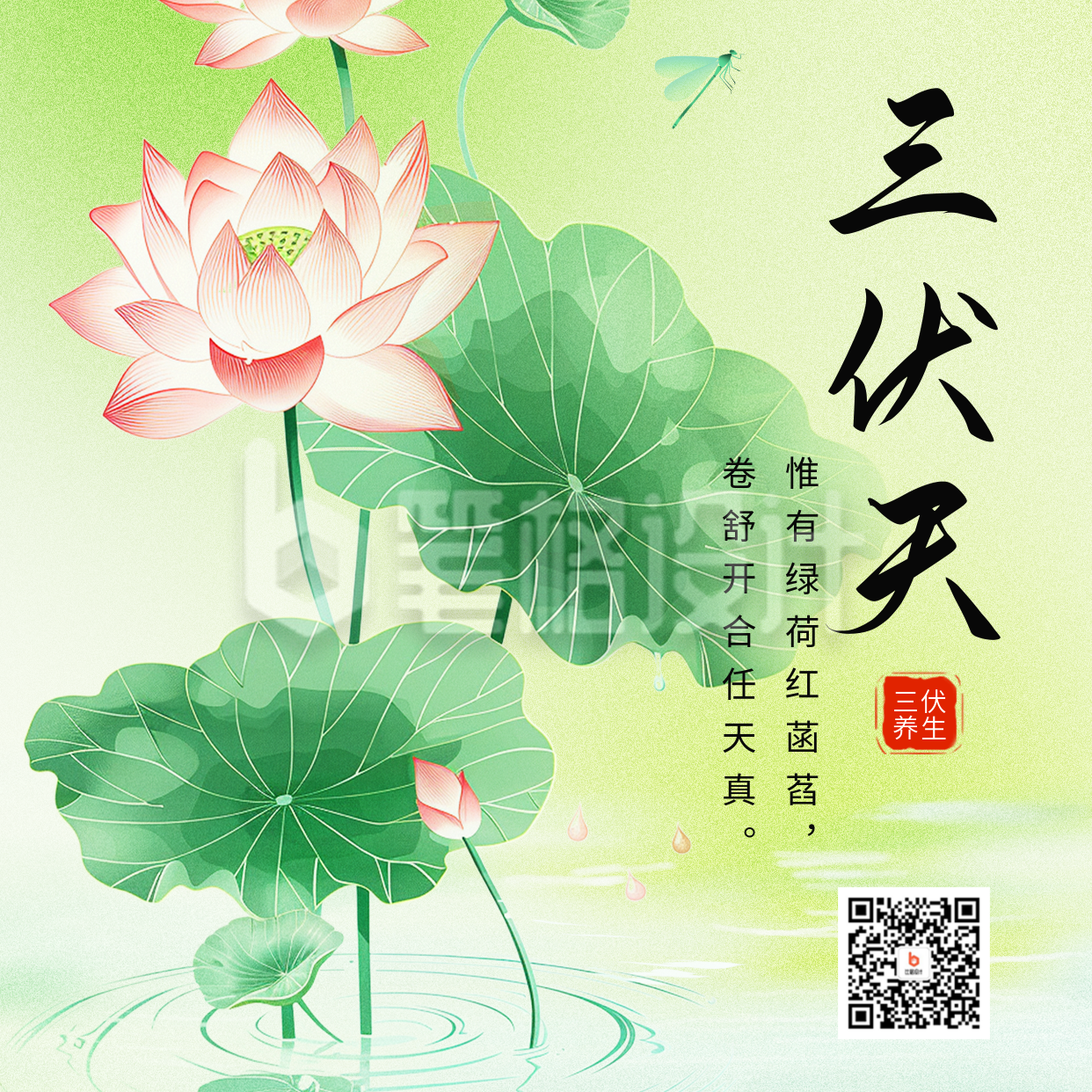 三伏天祝福日签宣传方形海报