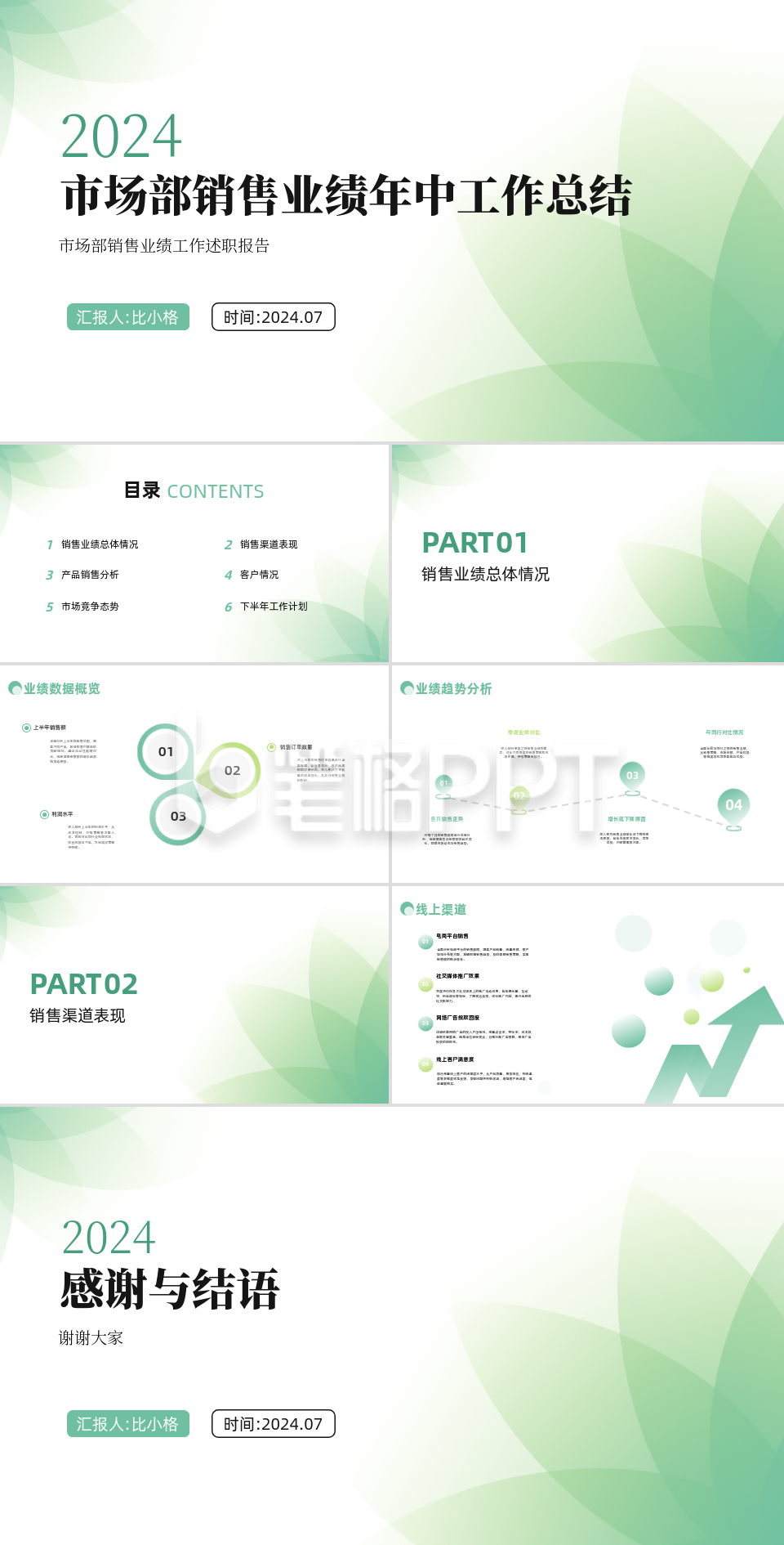简约商务市场部销售年中工作总结PPT