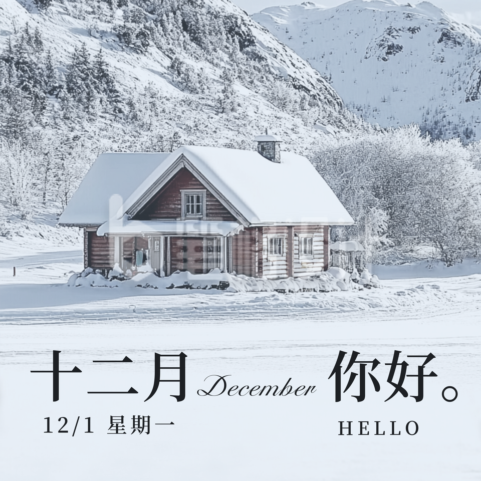 日系文艺实景十二月你好日签方形海报