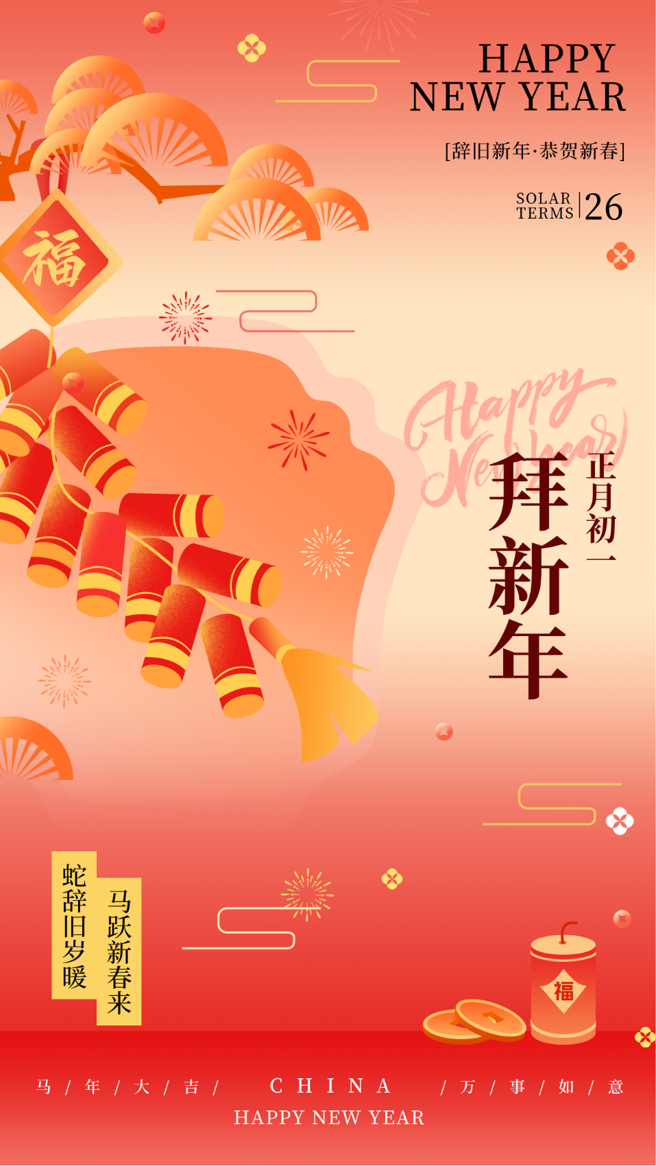 新年春节习俗正月初一拜新年传统习俗海报