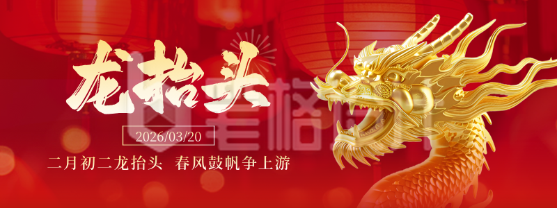二月初二龙抬头喜庆3D龙祝福胶囊banner