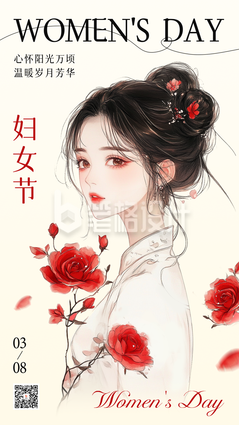 妇女节手绘古风祝福海报 妇女节手绘古风祝福海报