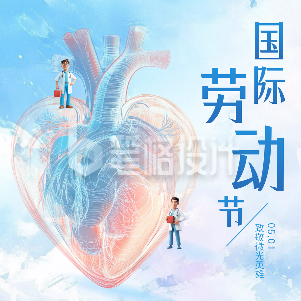 医疗劳动节祝福方形海报