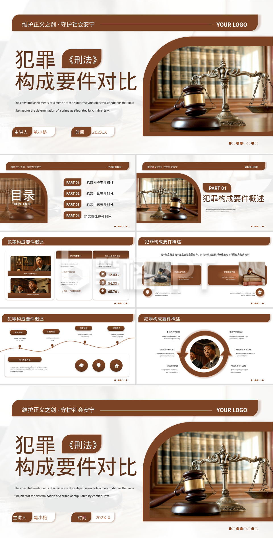 棕色商务风《刑法》犯罪构成要件对比PPT