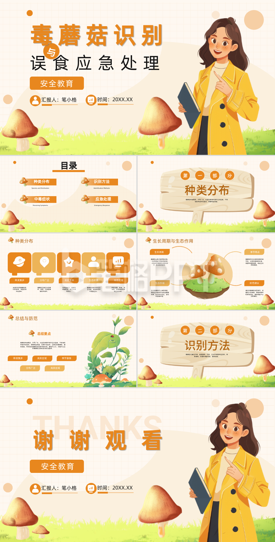 橙色卡通风毒蘑菇识别与误食应急处理PPT 橙色卡通风毒蘑菇识别与误食应急处理PPT