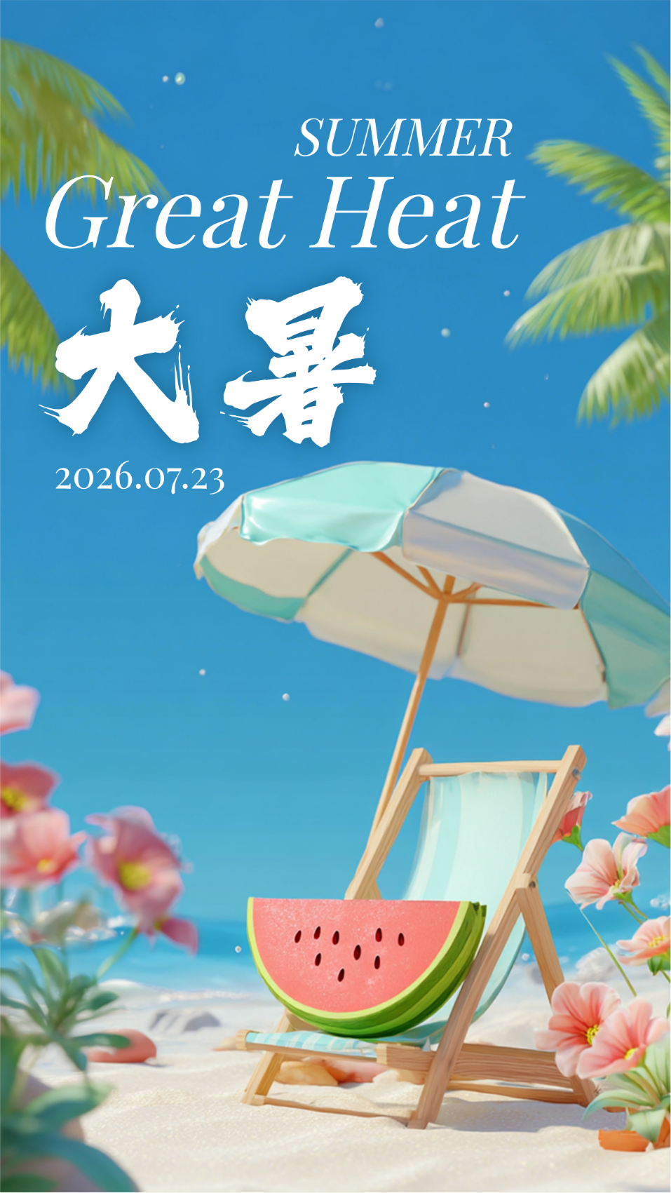 大暑节气简约手机宣传海报