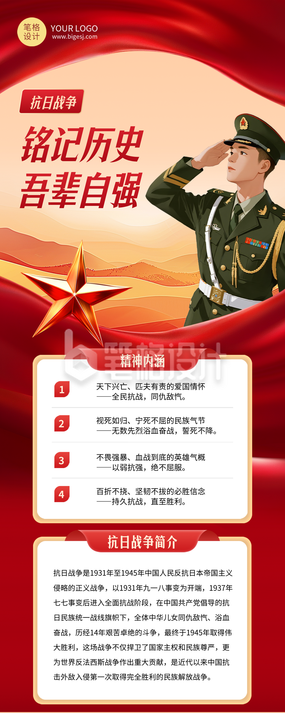抗日战争胜利纪念日知识科普长图海报