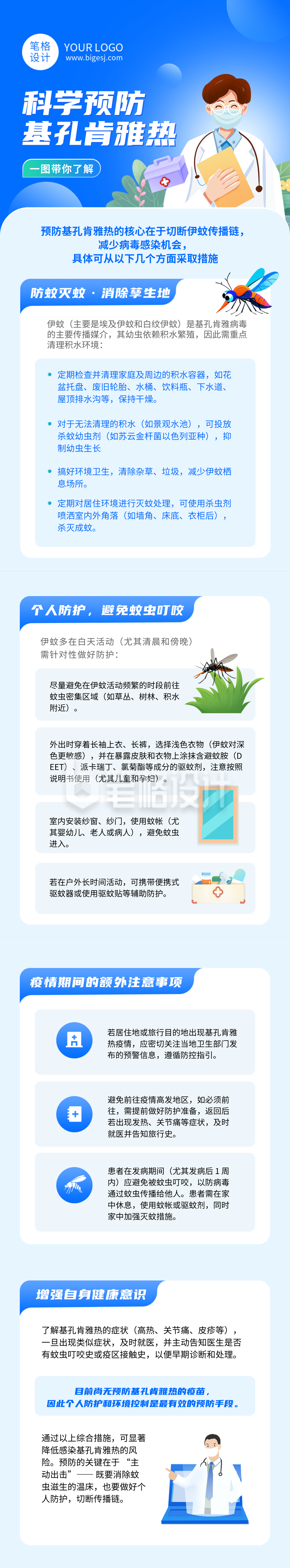 科学预防基孔肯雅热医疗知识科普蓝色公众号长图