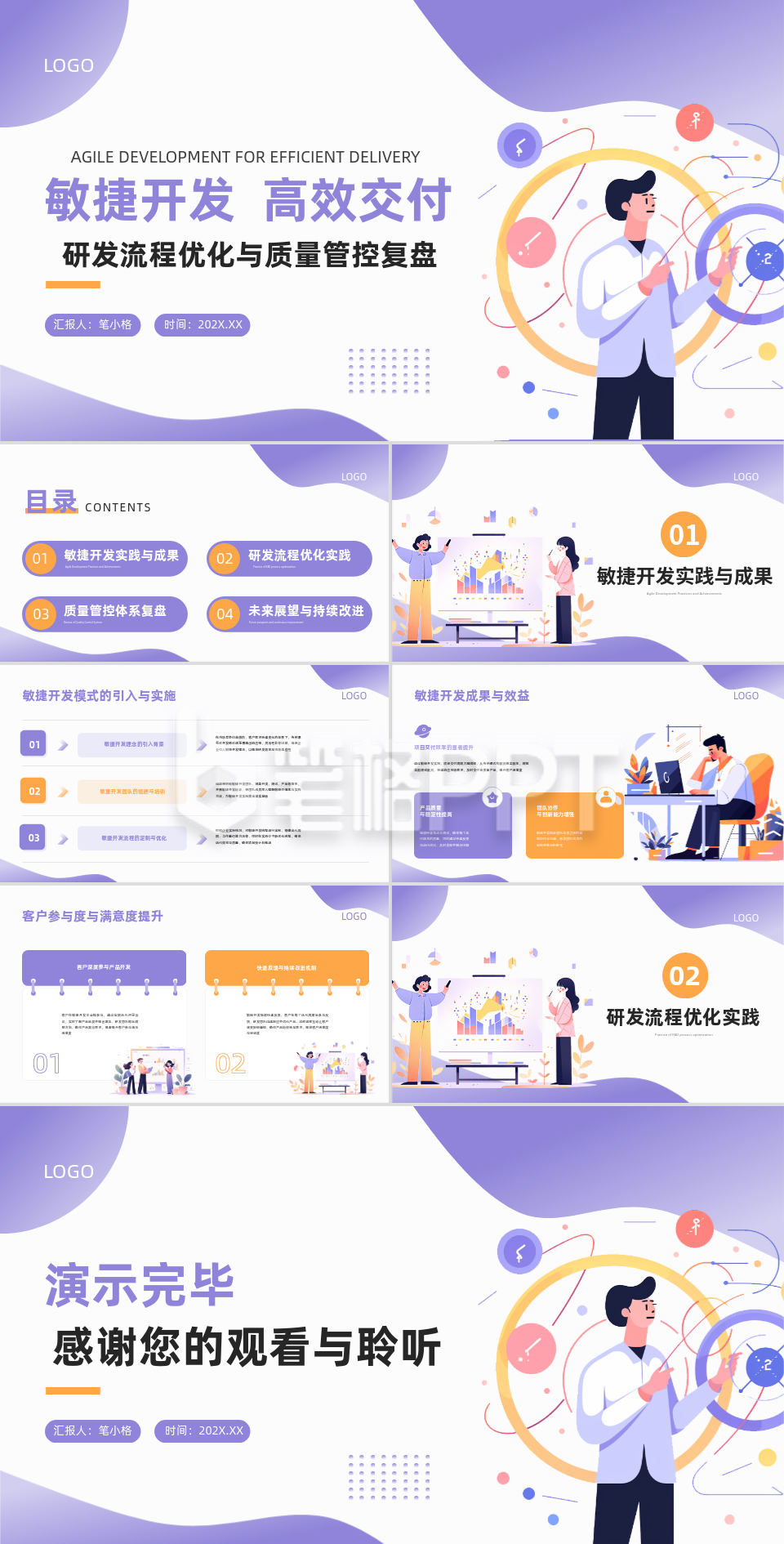紫色扁平风技术研发工作总结PPT