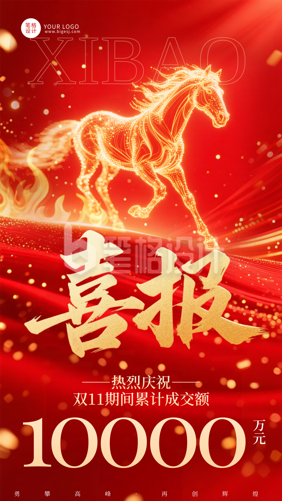 马年开门红业绩表彰喜报手机海报