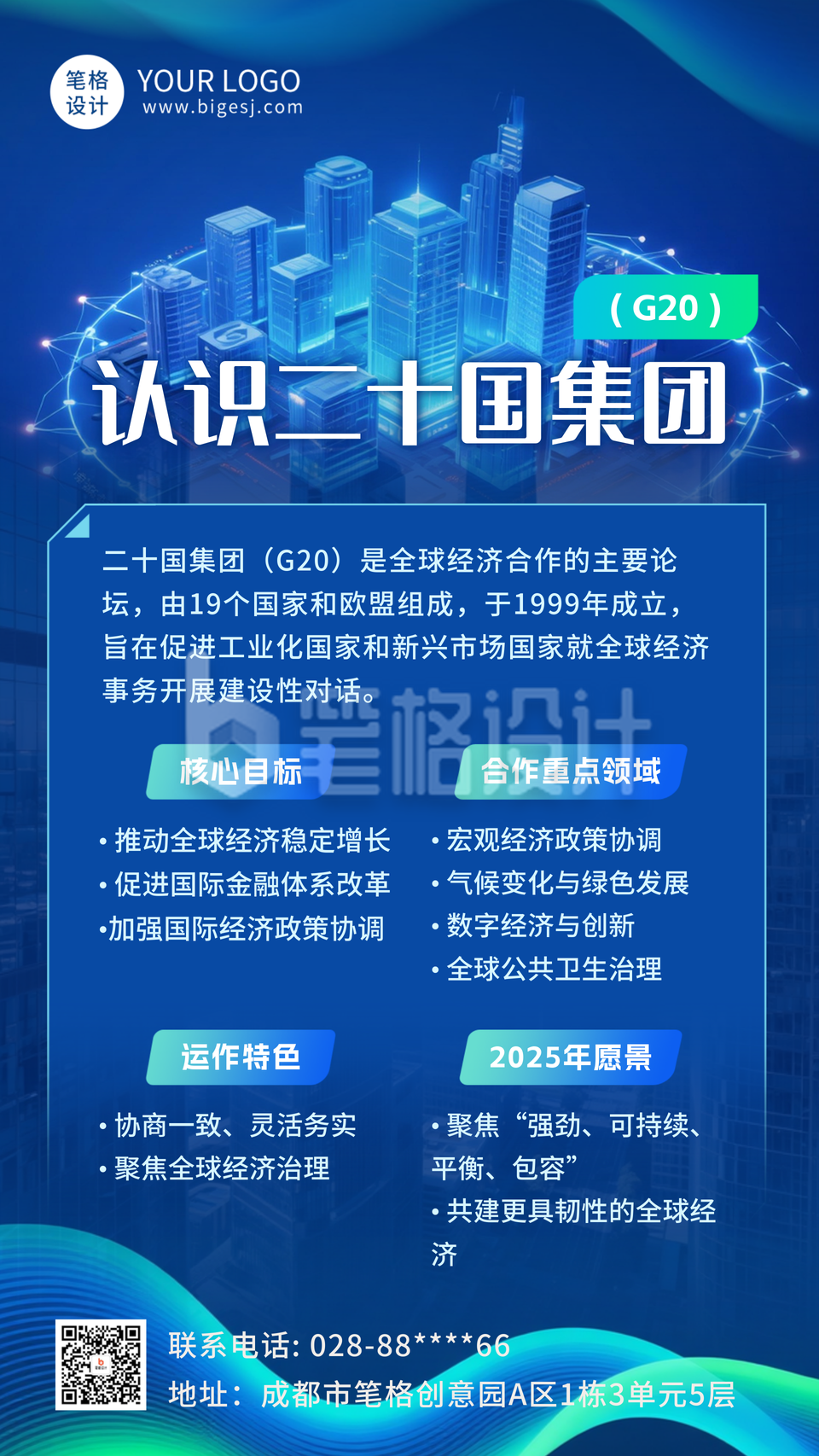 商务科技风G20峰会介绍海报