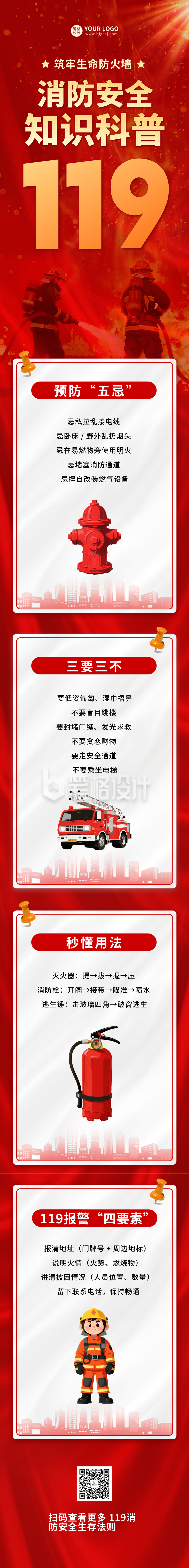 红色消防安全知识科普公众号长图