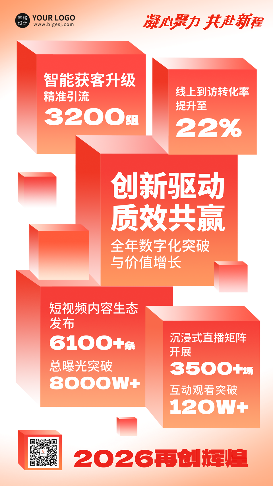 立方体年终工作数据总结海报