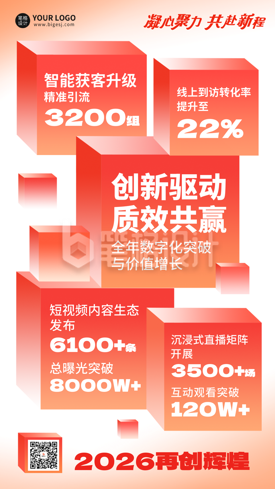 立方体年终工作数据总结海报