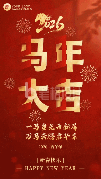 红色剪纸马年祝福动态海报
