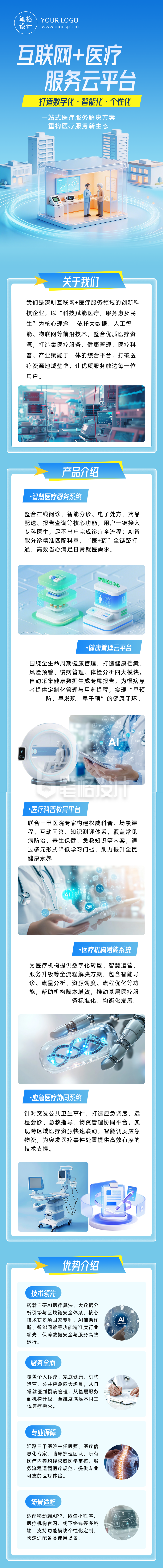 互联网+医疗服务介绍蓝色公众号长图