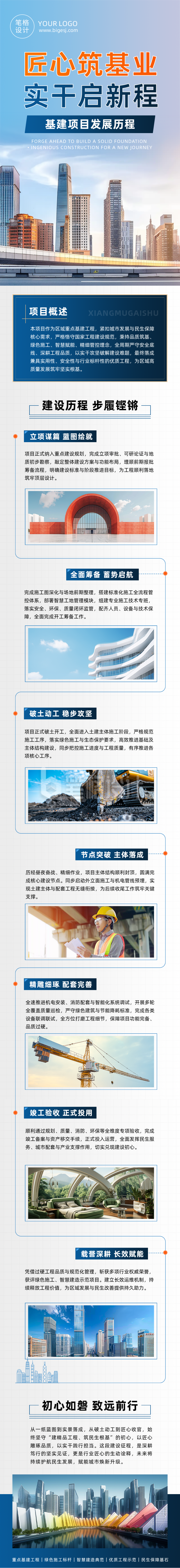 基建项目建筑历程简约公众号长图