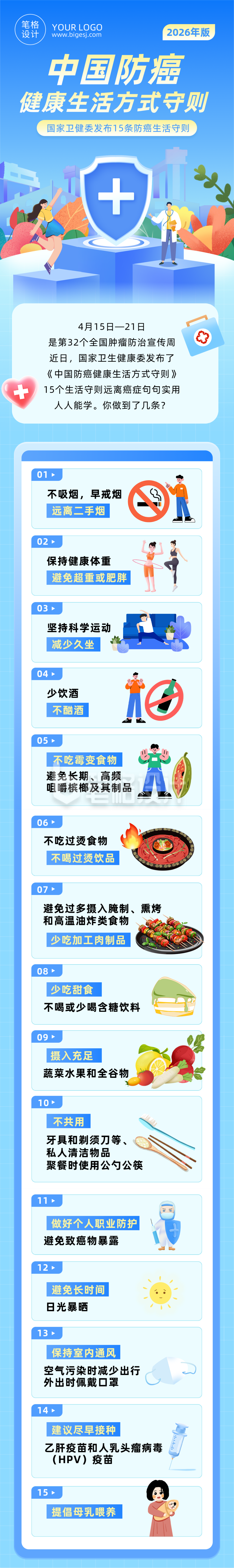 中国防癌健康生活方式守则简约公众号长图