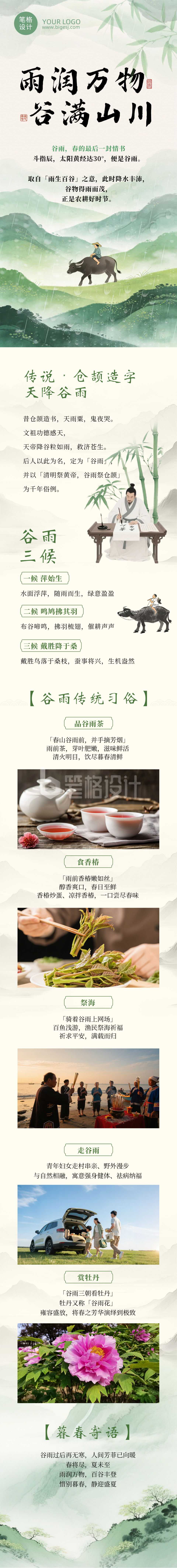 谷雨节气习俗科普简约公众号长图