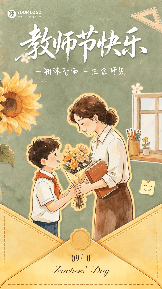 教师节复古风手绘祝福动态海报