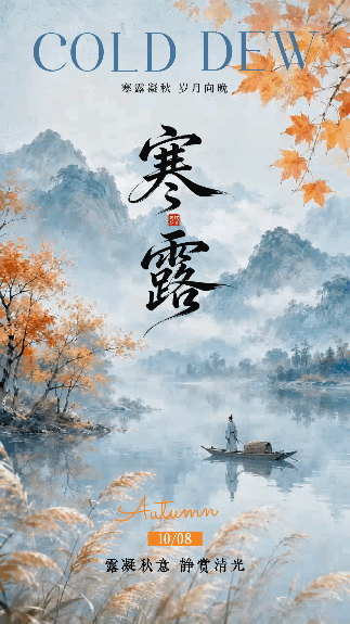 寒露手绘水彩风祝福动态海报