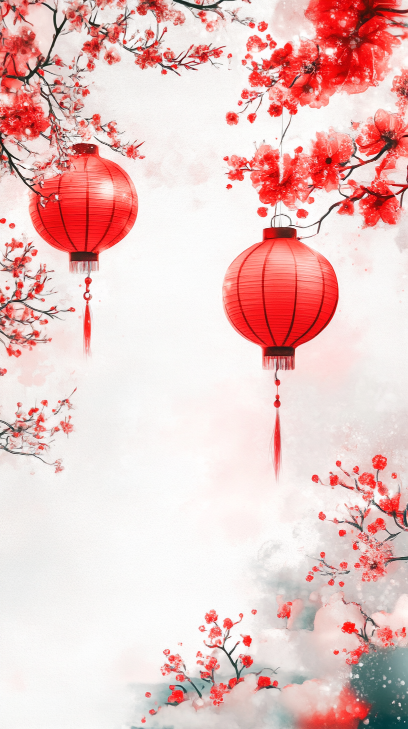 喜庆红灯笼配红梅