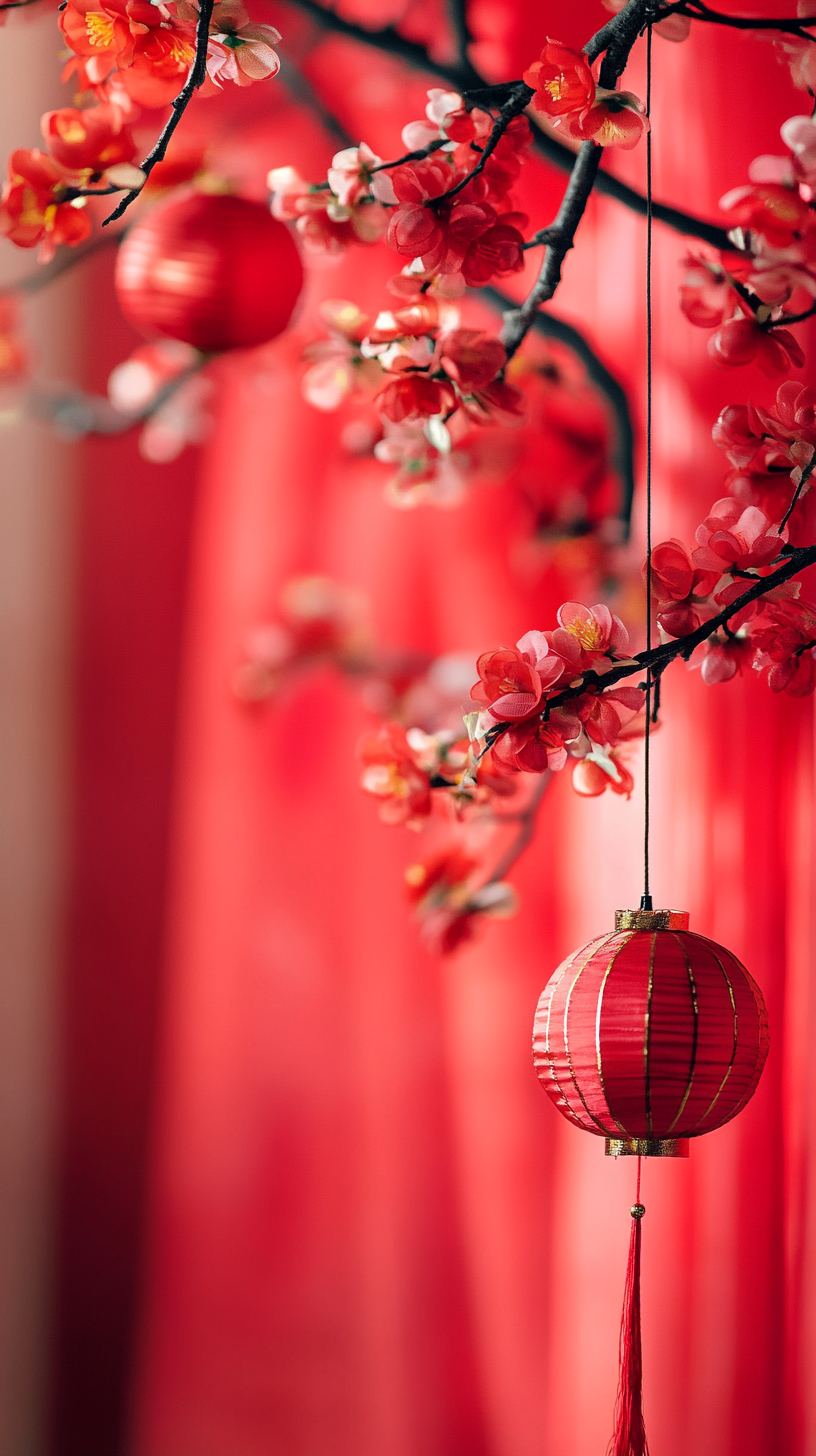 红色灯笼搭配花枝