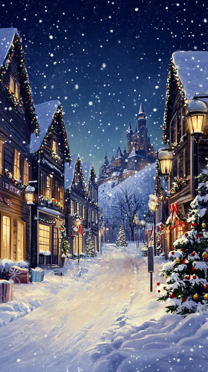 圣诞雪夜街道美景