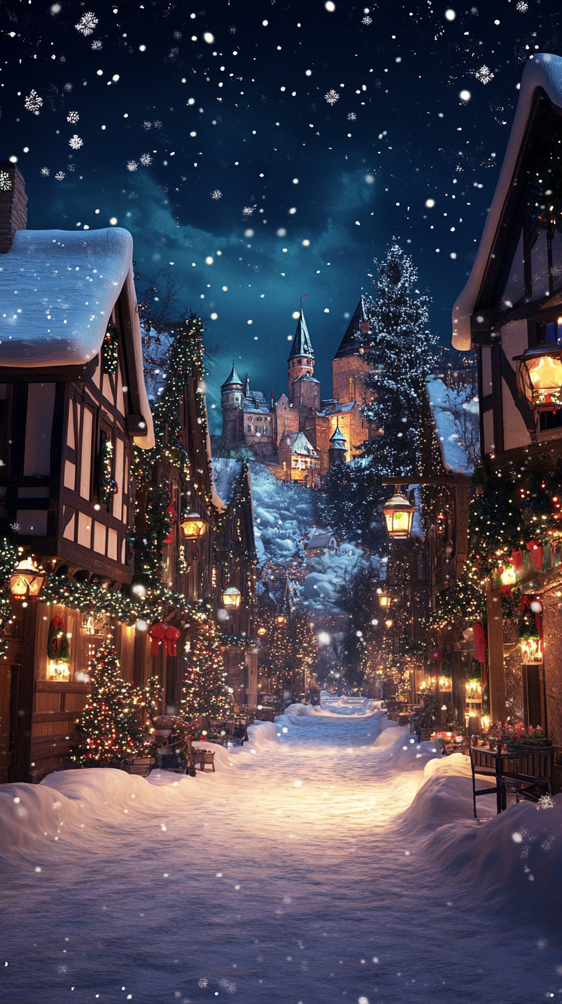 圣诞雪夜小镇美景