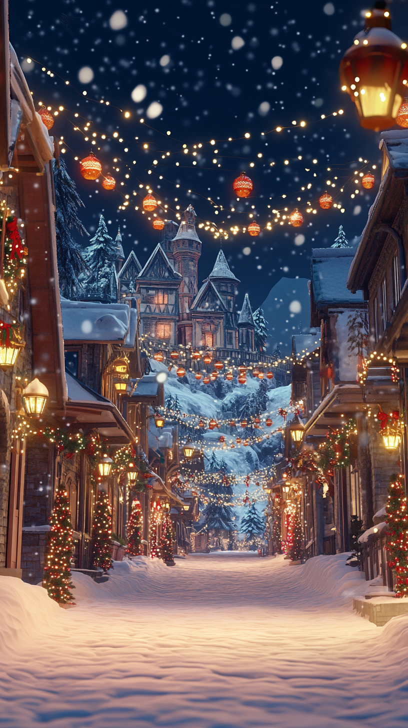 圣诞雪夜小镇美景