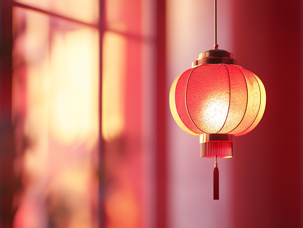 喜庆红灯笼点亮氛围的中式传统节日