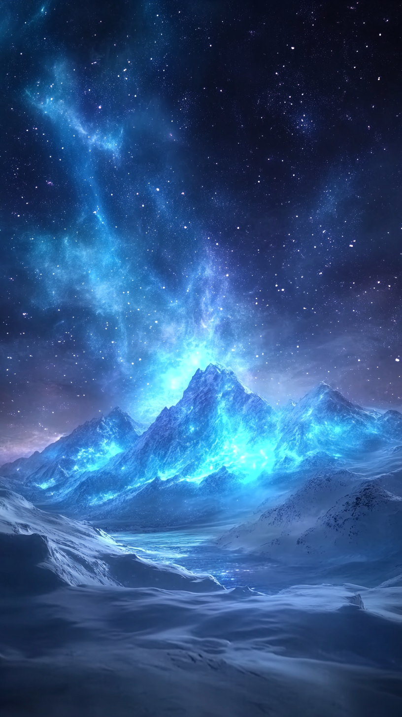 梦幻星空下的雪山美景