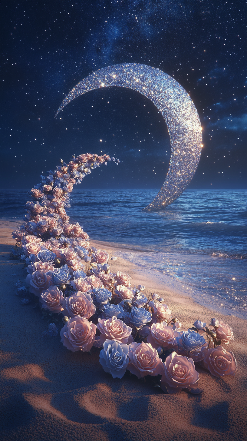梦幻星空下沙滩玫瑰