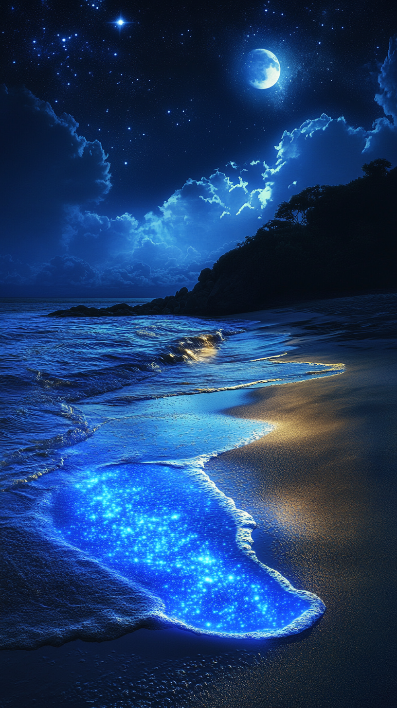 蓝色梦幻星空海滩美景