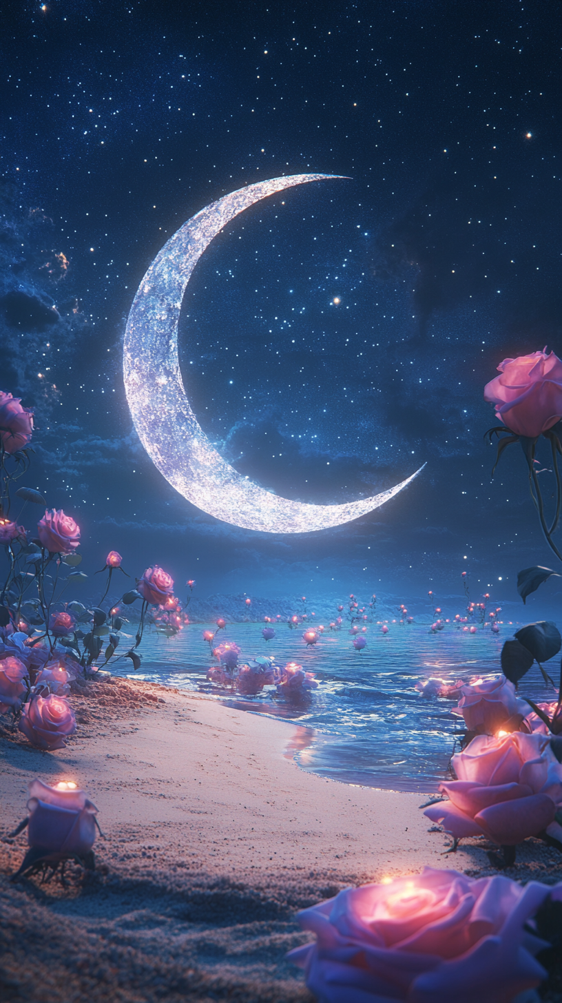 浪漫星空下玫瑰盛开