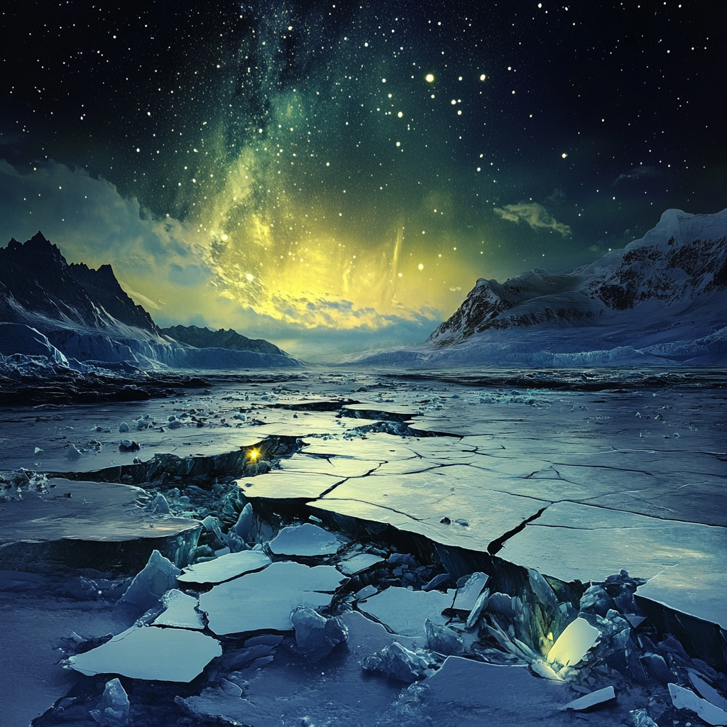 星空下冰雪覆盖的壮丽雪山