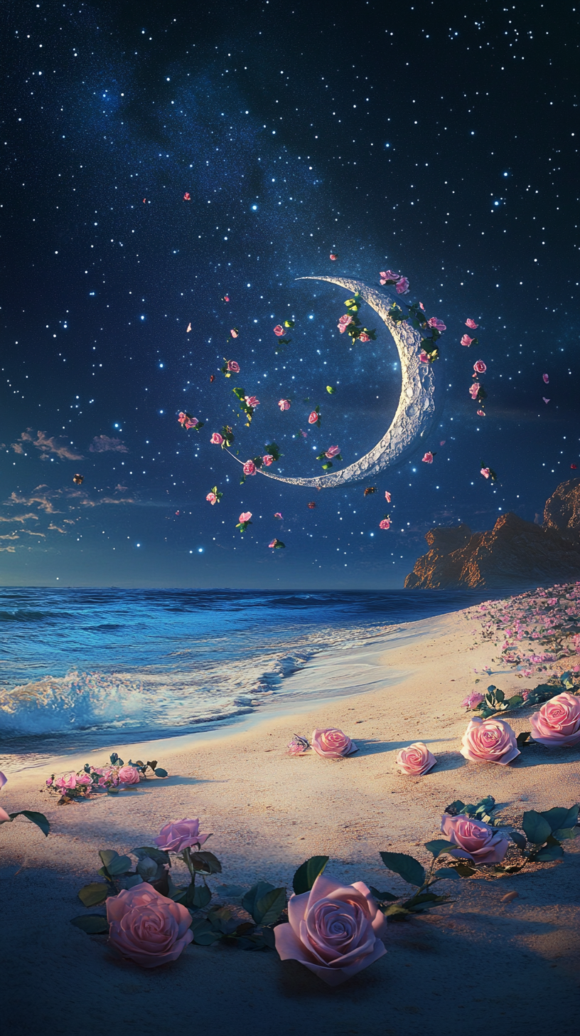 浪漫星月海滩场景
