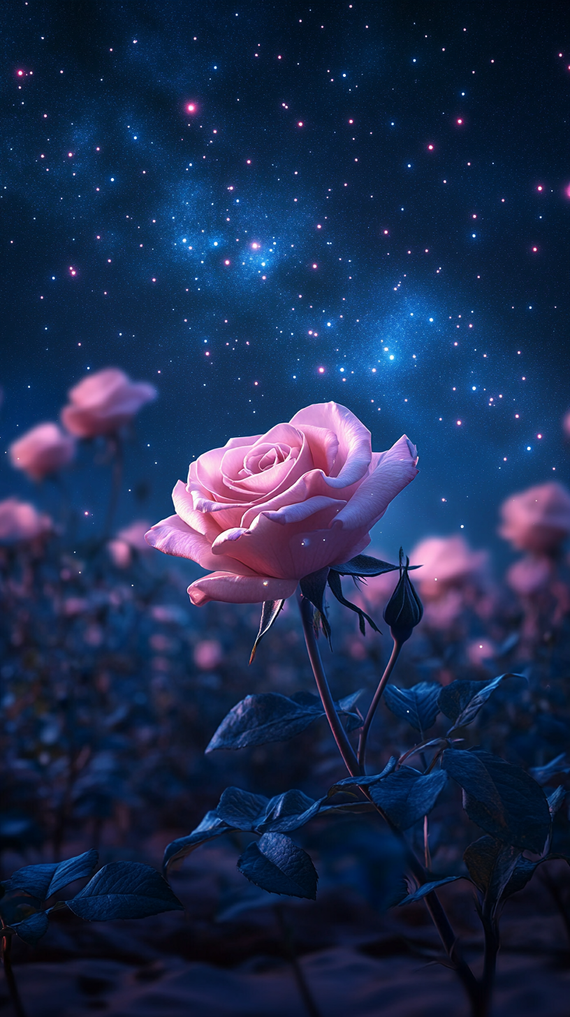 星空唯美粉玫瑰手机壁纸