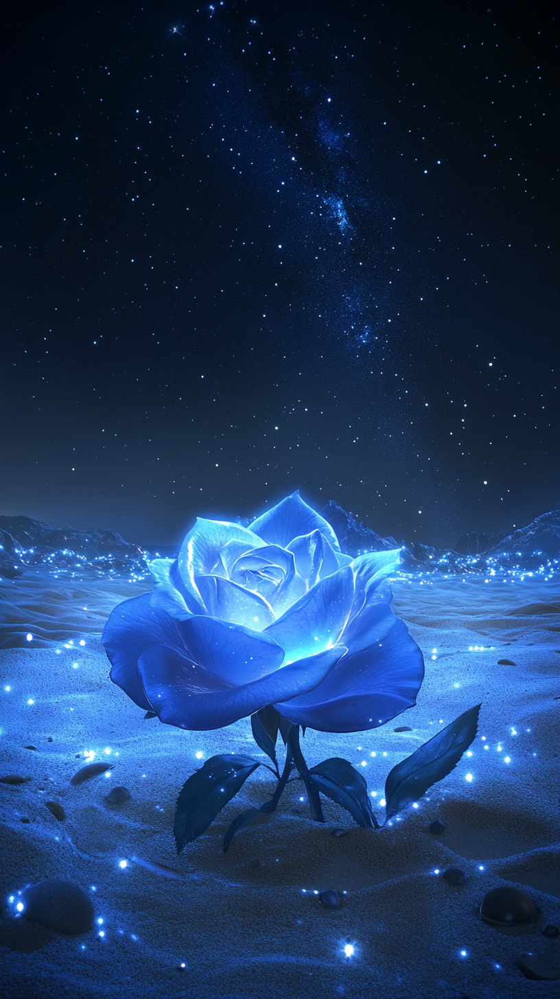 蓝色星空蓝玫瑰唯美手机壁纸