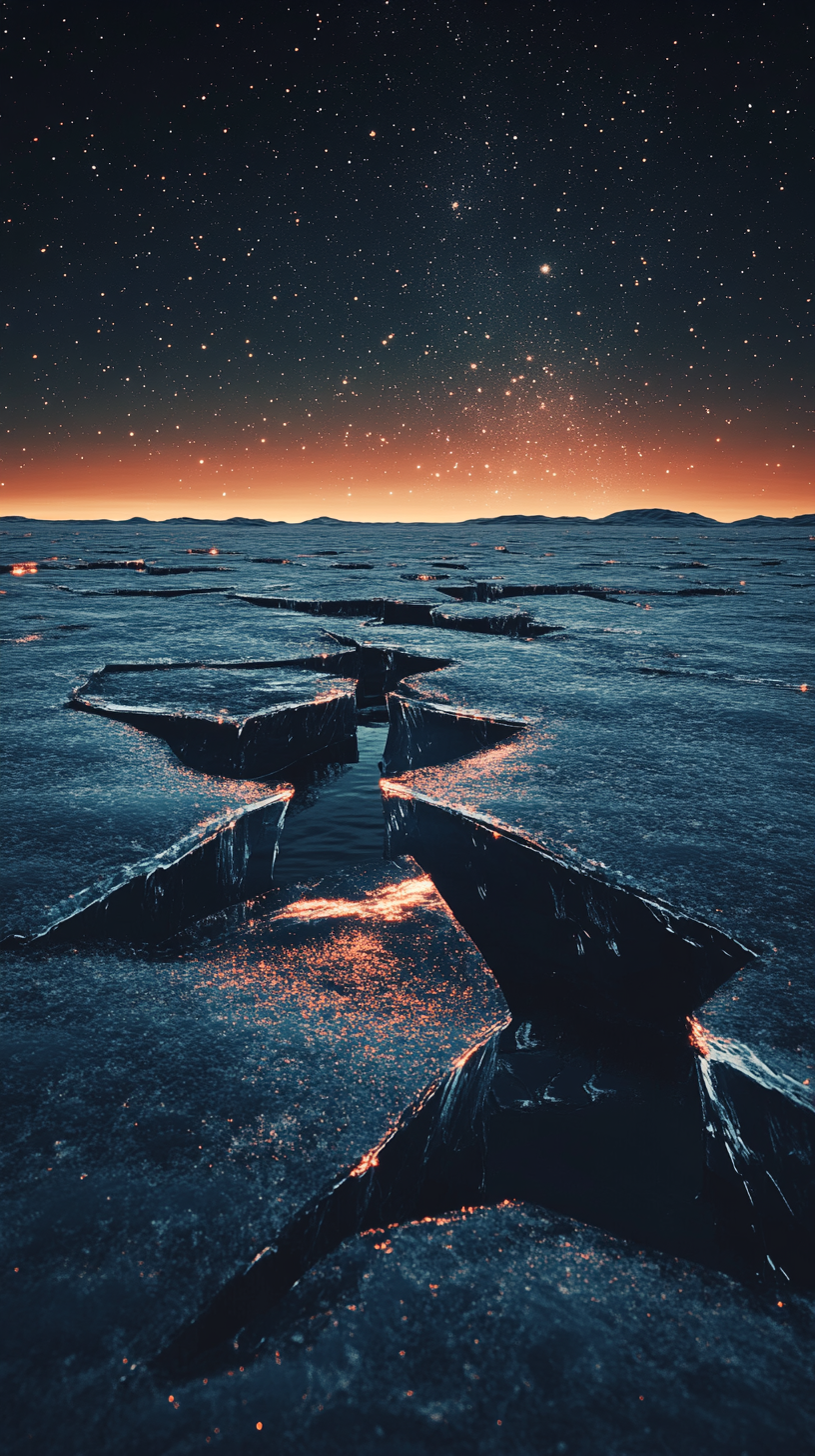星空下的冰湖裂痕