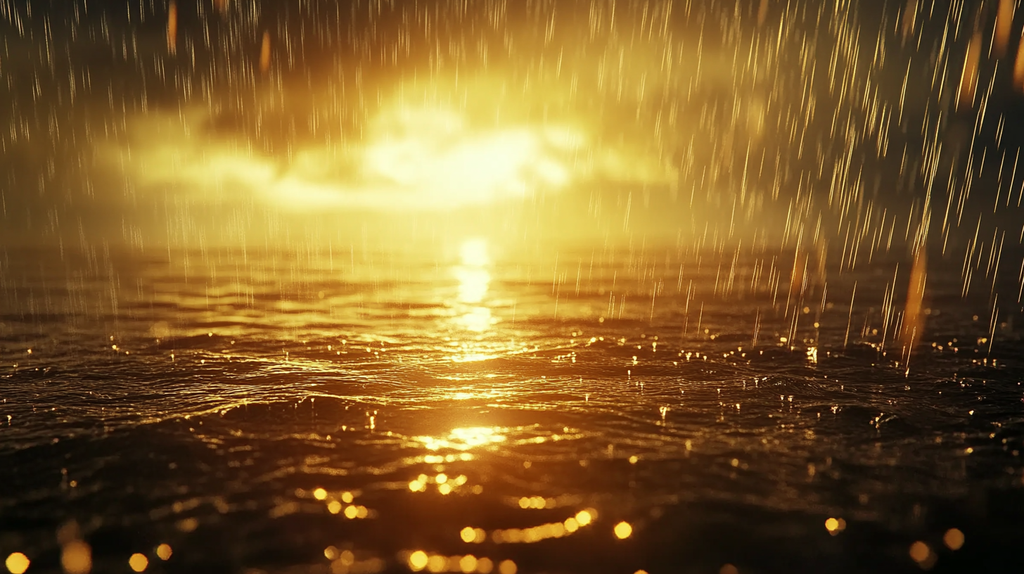 雨中阳光照耀海面的唯美3D风景