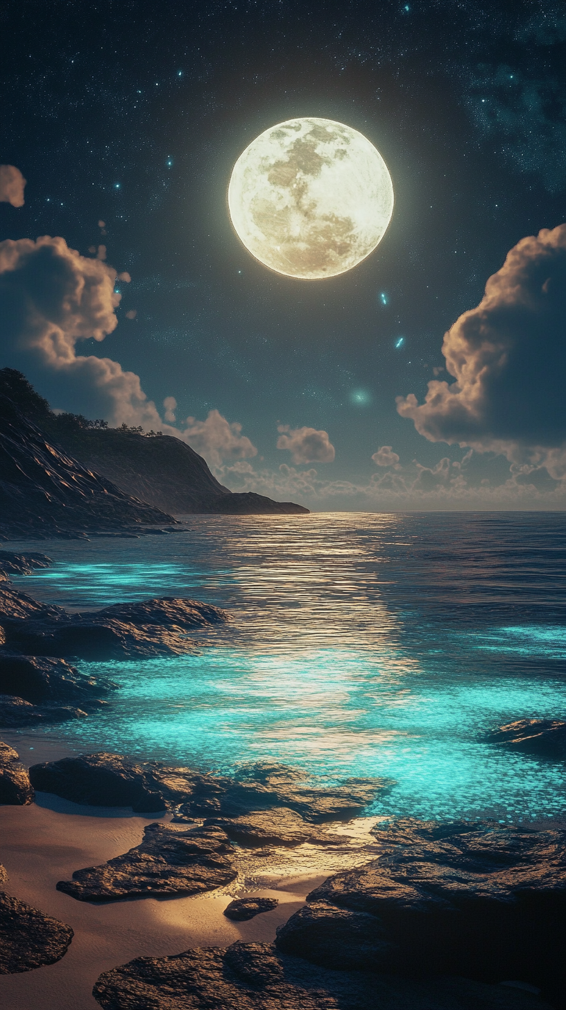月光下的浪漫海洋夜景