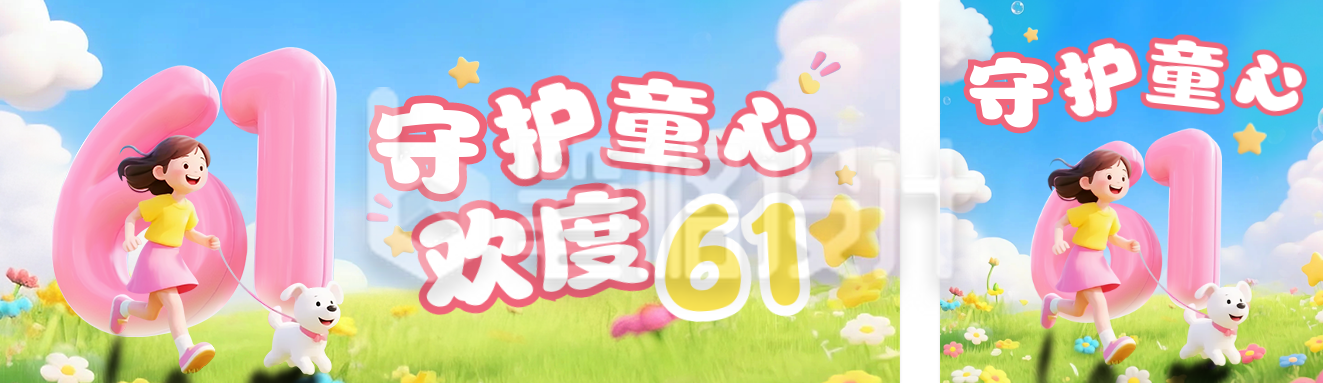 六一儿童节趣味可爱小女孩插画公众号双封面 六一儿童节趣味可爱小女孩插画公众号双封面